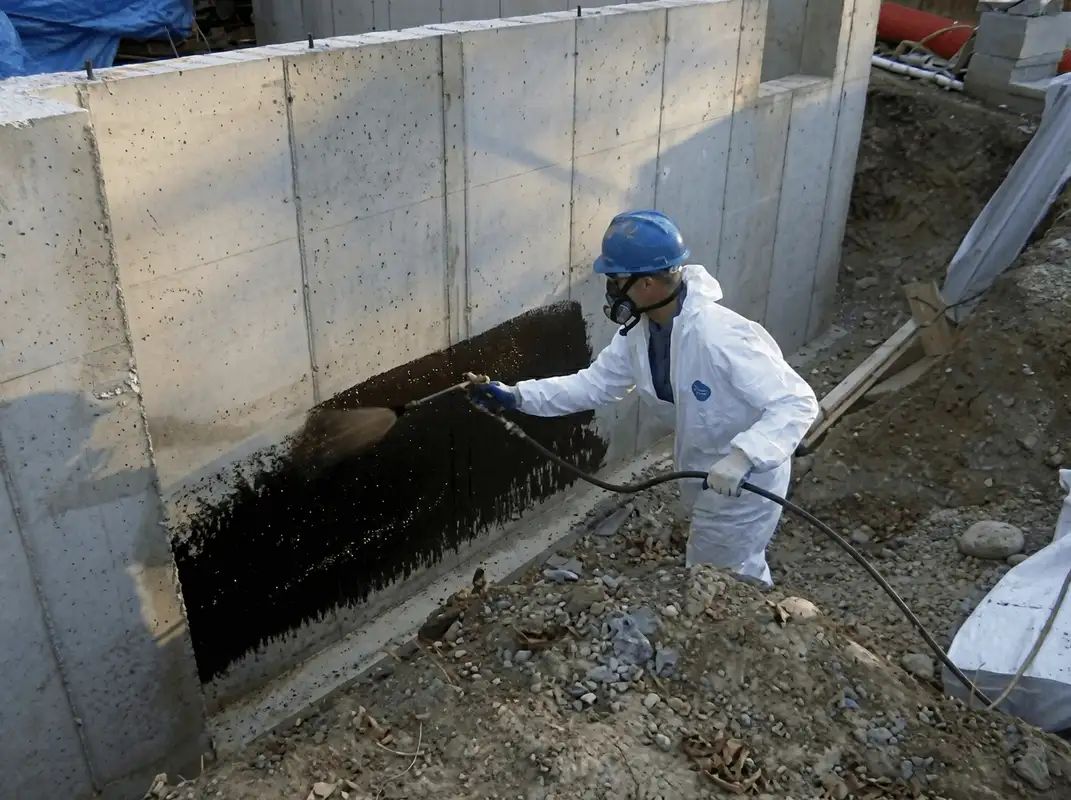 Professional waterproofing the exterior walls of the basement in Tucson, AZ